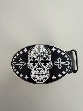 King Baby Studio Black and White Sugar Skull Belt Buckle